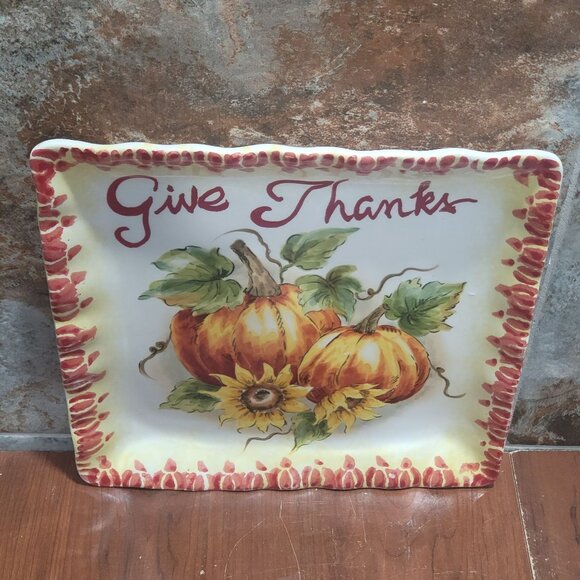 Pumpkin Sunflower Give Thanks Serving Platter Ceramic - Picture 3 of 10